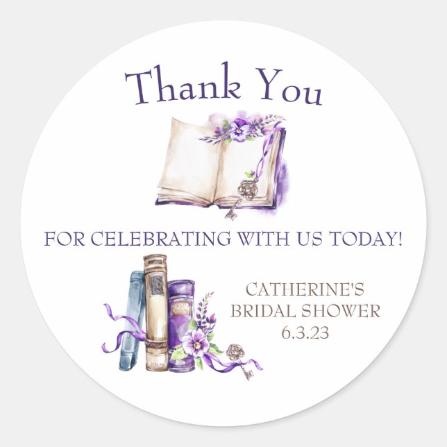 Sticker Rond Cadeau de favori de douche Lilac Un nouveau chapit (Devant)