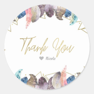 Sticker Rond Cadeau de fête Bohème Chic Plumes Glamour Rustique