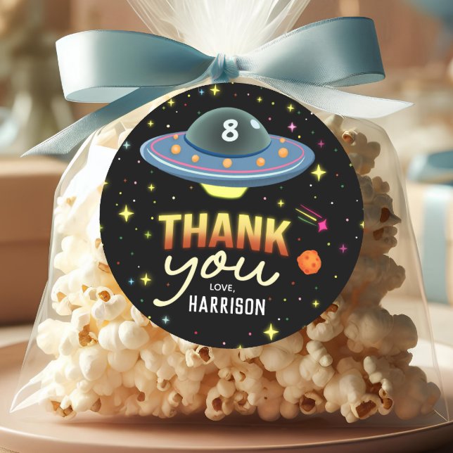 Sticker Rond Cadeau de fête d'anniversaire Boys Cool Neon Space (Créateur téléchargé)