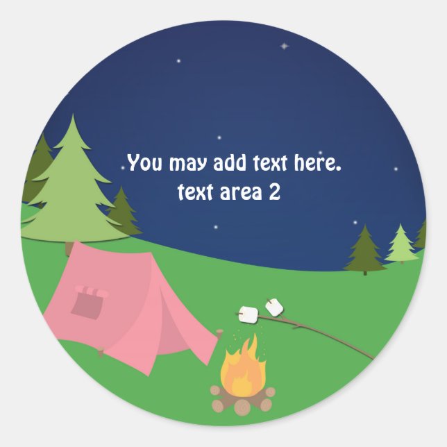 Sticker Rond Cadeau de fête d'anniversaire de camping pour fill (Devant)