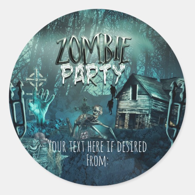 Sticker Rond Cadeau de fête d'anniversaire de zombies (Devant)