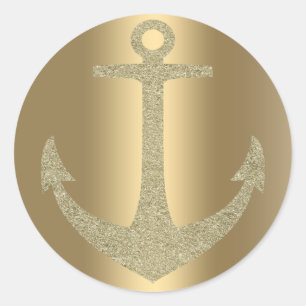 Sticker Rond Cadeau de fête d'anniversaire Glam Nautical Anchor