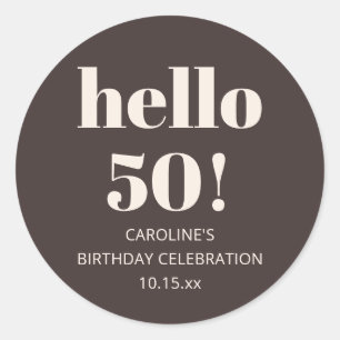 Sticker Rond Cadeau de fête d'anniversaire marron moderne simpl