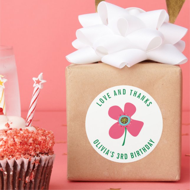 Sticker Rond Cadeau de fête d'anniversaire pour fille Chic Rose (Fête)