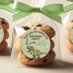 Sticker Rond Cadeau de fête d'anniversaire pour garçon : T-Rex 