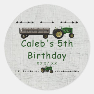 Sticker Rond Cadeau de fête d'anniversaire tracteur de basse-co