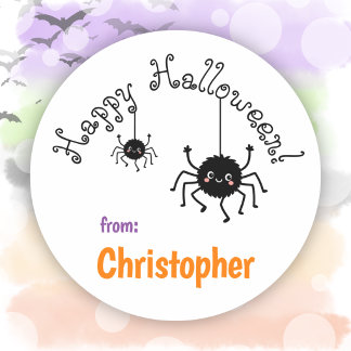 Sticker Rond Cadeau de fête d'araignées mignonnes Joyeux Hallow