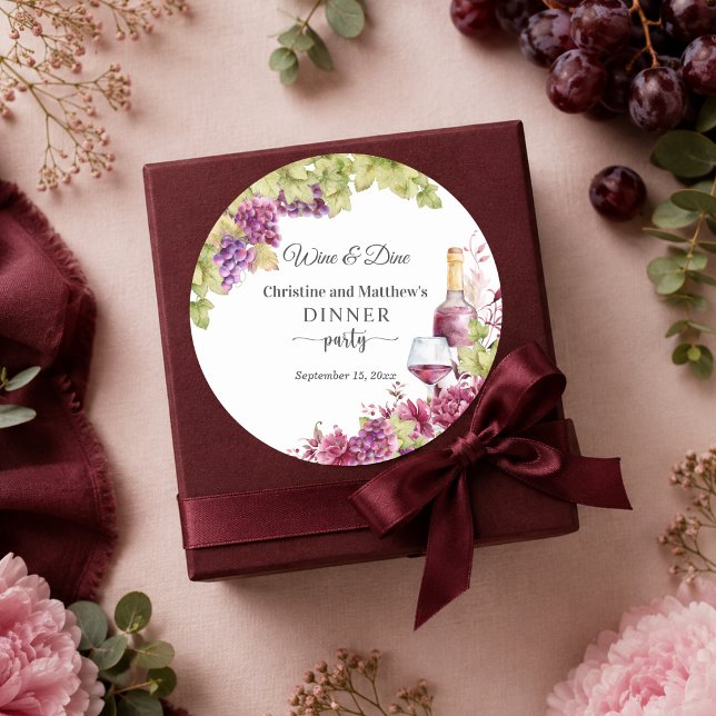 Sticker Rond Cadeau de fête de dîner chic vin et dîner (Créateur téléchargé)