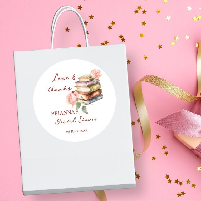 Sticker Rond Cadeau de fête de douche de mariée nouveau chapitr (Story book new chapter bridal shower thank you favor stickers personalized printed favor stickers)