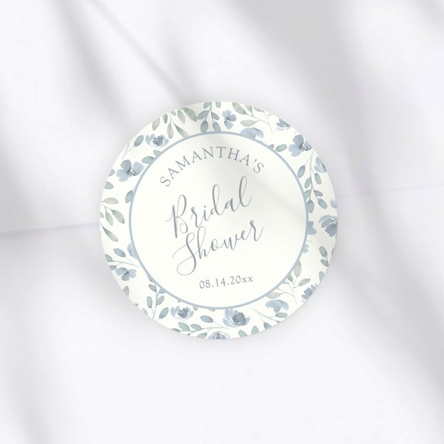 Sticker Rond Cadeau de fête de fiançailles Boho Bleu et Crème (Créateur téléchargé)