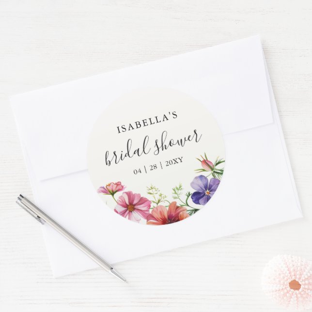 Sticker Rond Cadeau de Fête de Fiançailles Floral (Enveloppe)