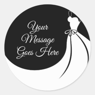 Sticker Rond Cadeau de Fête de Fiançailles Robe Noir et Blanc