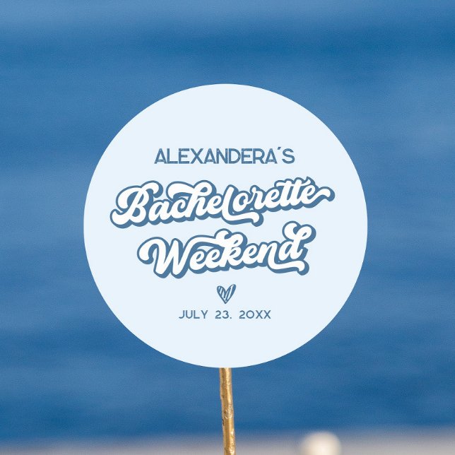 Sticker Rond Cadeau de Fête de Fille pour la Plage Bleue (Créateur téléchargé)
