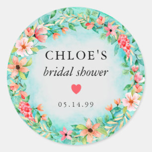 Sticker Rond Cadeau de Fête de Mariage Cœur Floral Rose