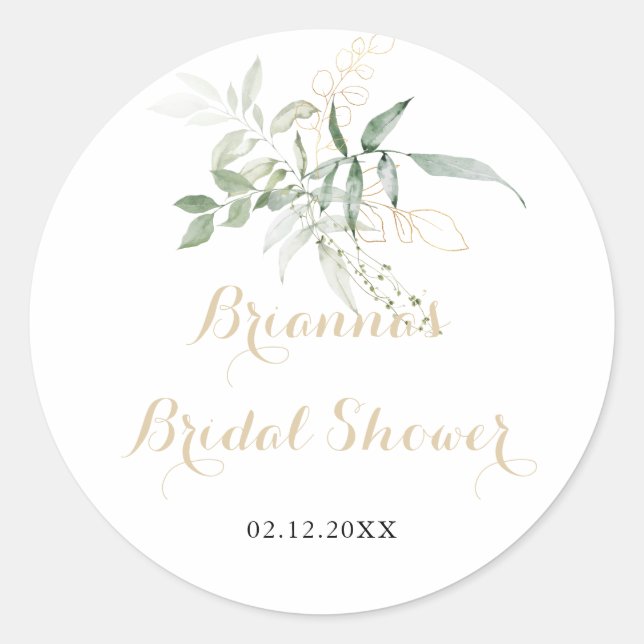Sticker Rond Cadeau de Fête de Mariage Feuillage Vert Doré  (Devant)