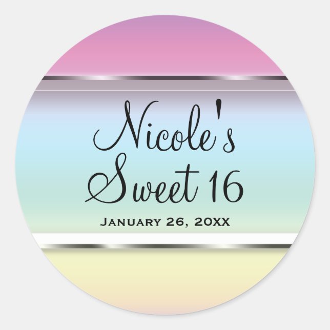 Sticker Rond Cadeau de fête de mariage pastel perle arc-en-ciel (Devant)