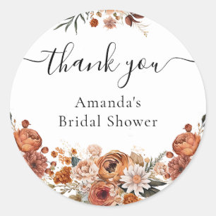 Sticker Rond Cadeau de Fête de Mariage Rustique Floral en Terra