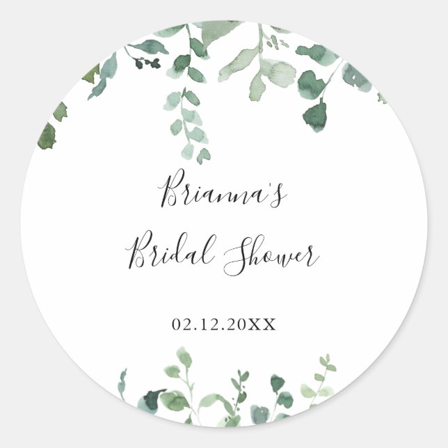 Sticker Rond Cadeau de Fête de Mariage Script Feuillage Vert  (Devant)