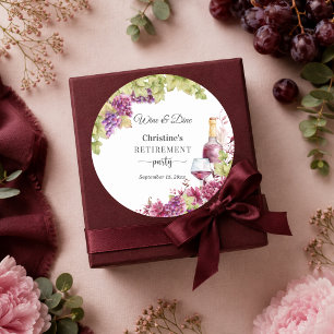 Sticker Rond Cadeau de fête de retraite Chic Wine and Dine