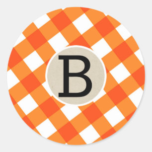 Sticker Rond Cadeau de fête d'Halloween à carreaux orange et bl
