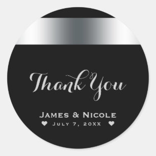 Sticker Rond Cadeau de fête élégant et chic noir et argent pour