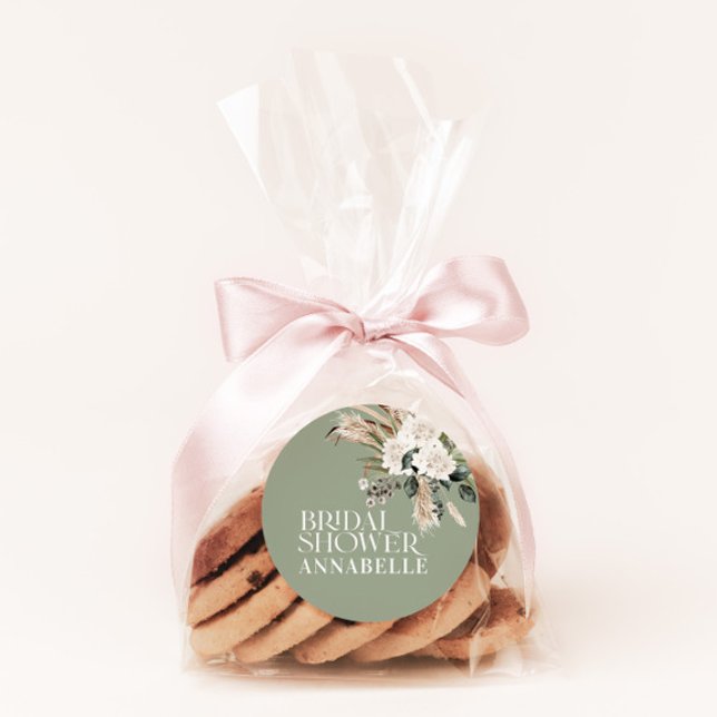 Sticker Rond Cadeau de fête moderne de douche de mariée vert sa (Créateur téléchargé)