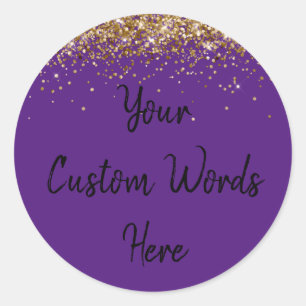 Sticker Rond Cadeau de fête personnalisé Anniversaire Violet Or