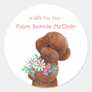 Sticker Rond Cadeau de fête personnalisé Chien chiot caniche ro