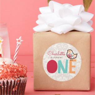 Sticker Rond Cadeau de fête pour 1er anniversaire de la petite