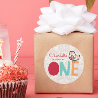 Sticker Rond Cadeau de fête pour 1er anniversaire de la petite