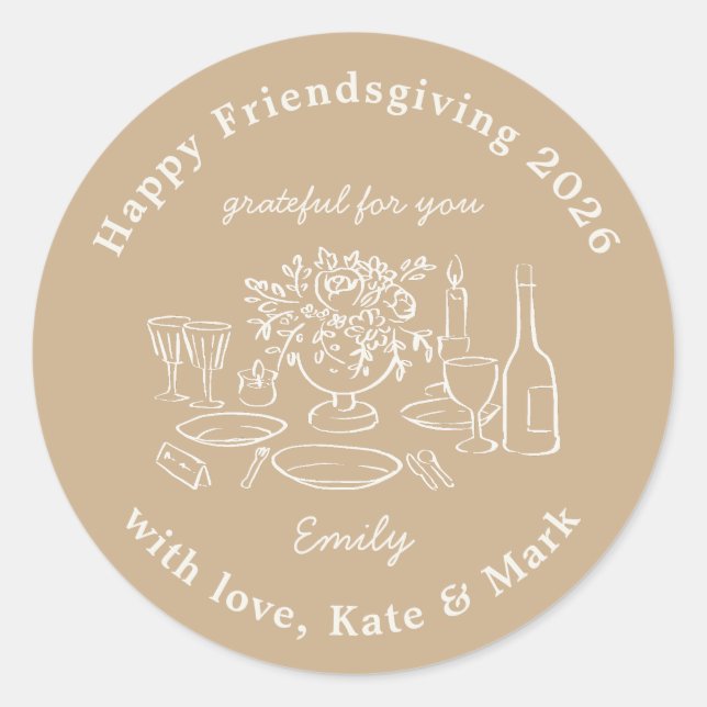 Sticker Rond Cadeau de Friendsgiving de l'automne rustique beig (Devant)