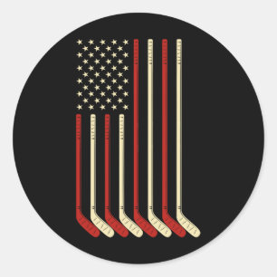 Sticker Rond Cadeau de gardien de but de hockey Drapeau Usa Bât