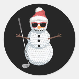 Sticker Rond Cadeau de golfeur de Noël boule de golf bonhomme d