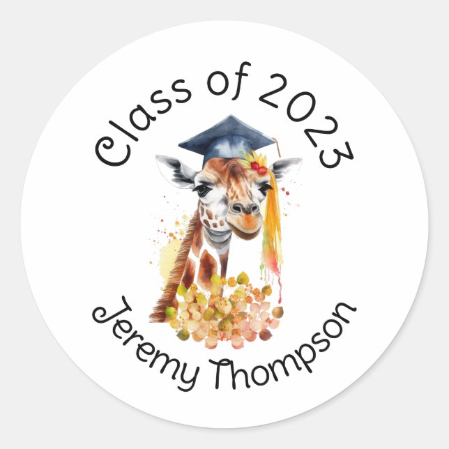 Sticker Rond Cadeau de graduation de la Giraffe mignonne (Devant)