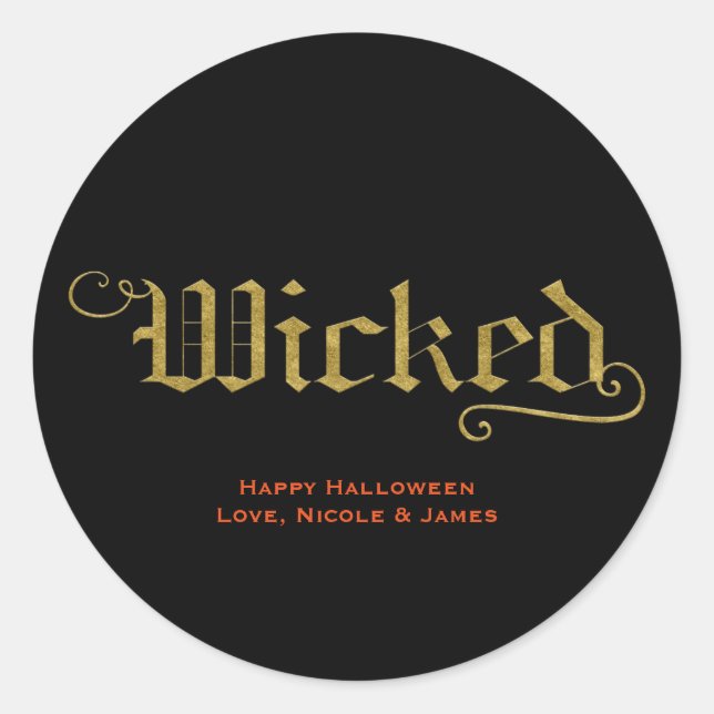 Sticker Rond Cadeau de Halloween WICKED Faux Or Look (Devant)