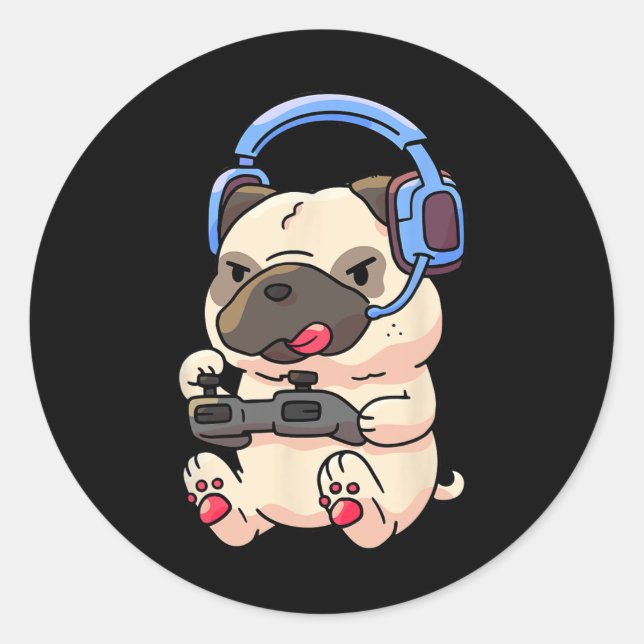 Sticker Rond Cadeau de jeu vidéo Pug de jeu de Pugs de jeu  (Devant)