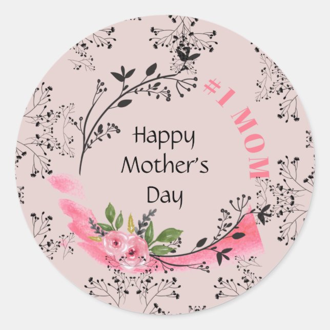 Sticker Rond Cadeau de la Fête des mères personnalisées #No1MOM (Devant)