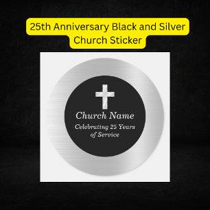 Sticker Rond Cadeau de l'église noir et argent pour le 25e anni