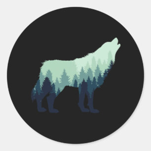 Sticker Rond Cadeau de loup nature extérieur forêt camping rand