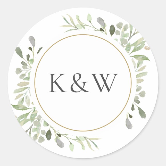 Sticker Rond Cadeau de mariage à l'aquarelle de feuillage à mon (Devant)