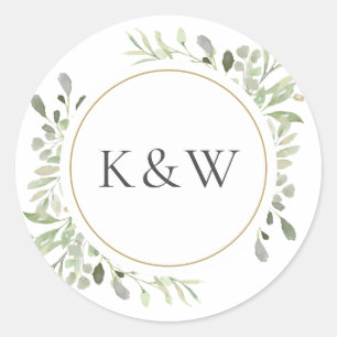 Sticker Rond Cadeau de mariage à l'aquarelle de feuillage à mon