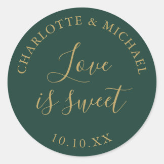 Sticker Rond Cadeau de mariage Amour vert et or est doux
