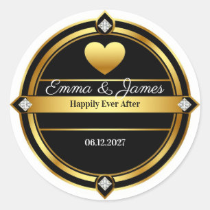 Sticker Rond Cadeau de mariage avec blason de cœur doré 👑 💍