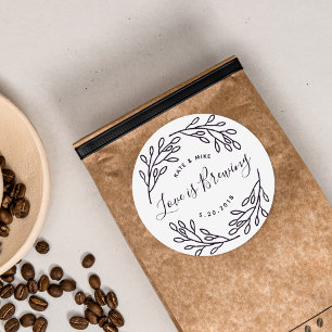 Sticker Rond Cadeau de mariage Café Love is Brewing Botanique