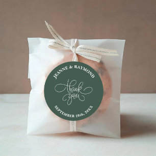 Sticker Rond Cadeau de Mariage Calligraphie Vert Sauge Merci