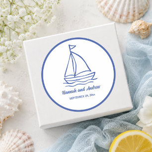 Sticker Rond Cadeau de mariage chic bateau dessiné à la main av