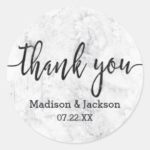 Sticker Rond Cadeau de mariage chic en marbre blanc et gris