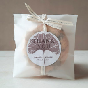 Sticker Rond Cadeau de mariage Chic Merci Dusty Rose Ginkgo