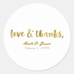 Sticker Rond Cadeau de mariage chic moderne or Love & Thanks