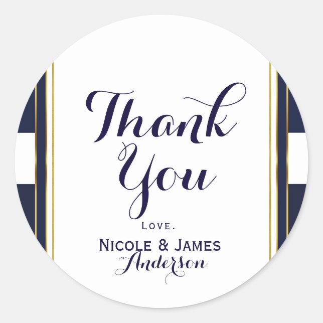 Sticker Rond Cadeau de Mariage Classique Moderne Élégant Bleu e (Devant)